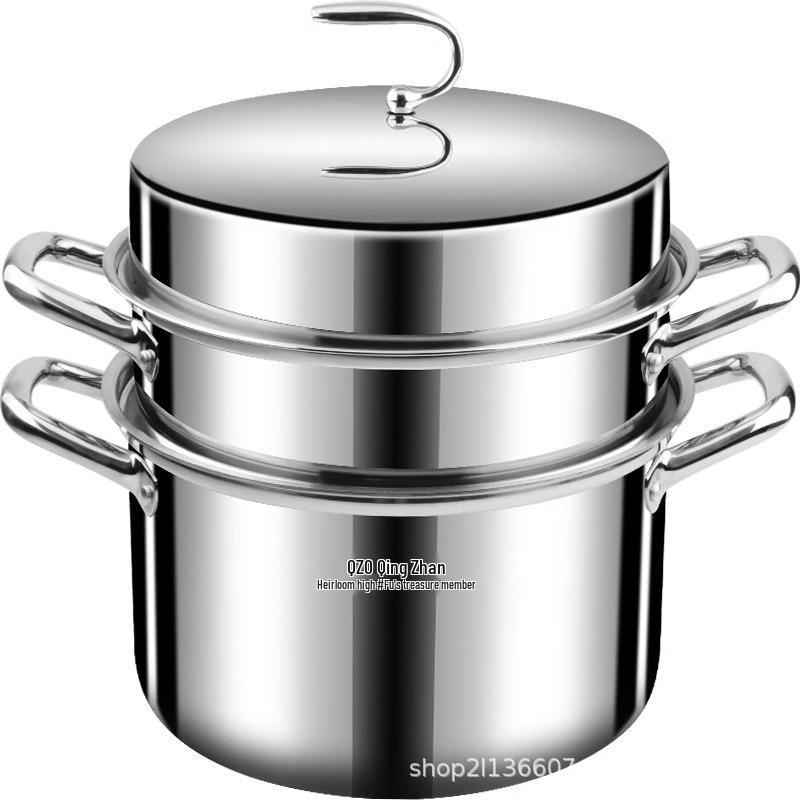 Stainless Steel 3-Layer Steamer Pot, Large Capacity Soup and Steam Cooker