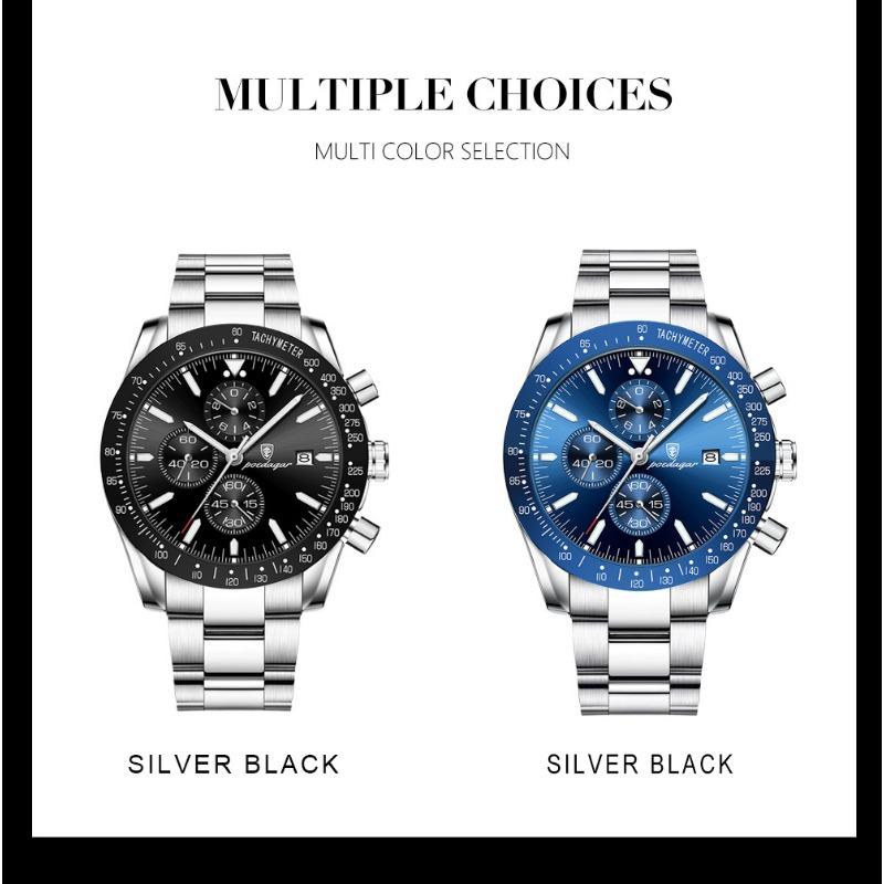 POEDAGAR Luxury Man Watch Chronograph Waterproof Luminous Date Quartz Wristwatch Fashion Sport Stainless Steel Watches