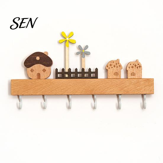 Home Organization Accessory Solid Wood Key Holder with 6 Hooks, Decorative Wall Hanging Storage Rack, Hooks Space Saving Mounted Organizer for