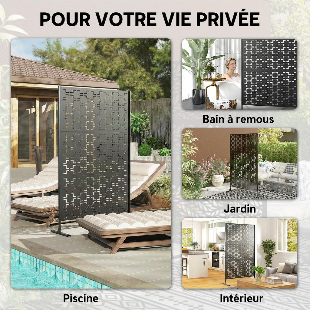 Metal Decorative Privacy Screen Outdoor Divider, Black Grid