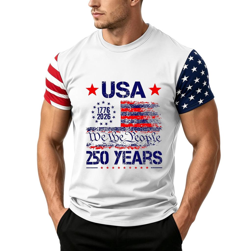 Men's Independence Day Flag Print Short Sleeve T-Shirt, Loose Casual Daily Summer Tops