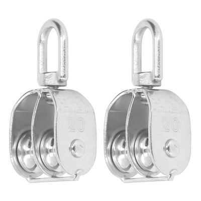 2 Pezzi Blocco Puleggia Doppia Tipo U M20 Acciaio Inossidabile Portata 75KG Blocco Puleggia Doppia Ruota a Rulli