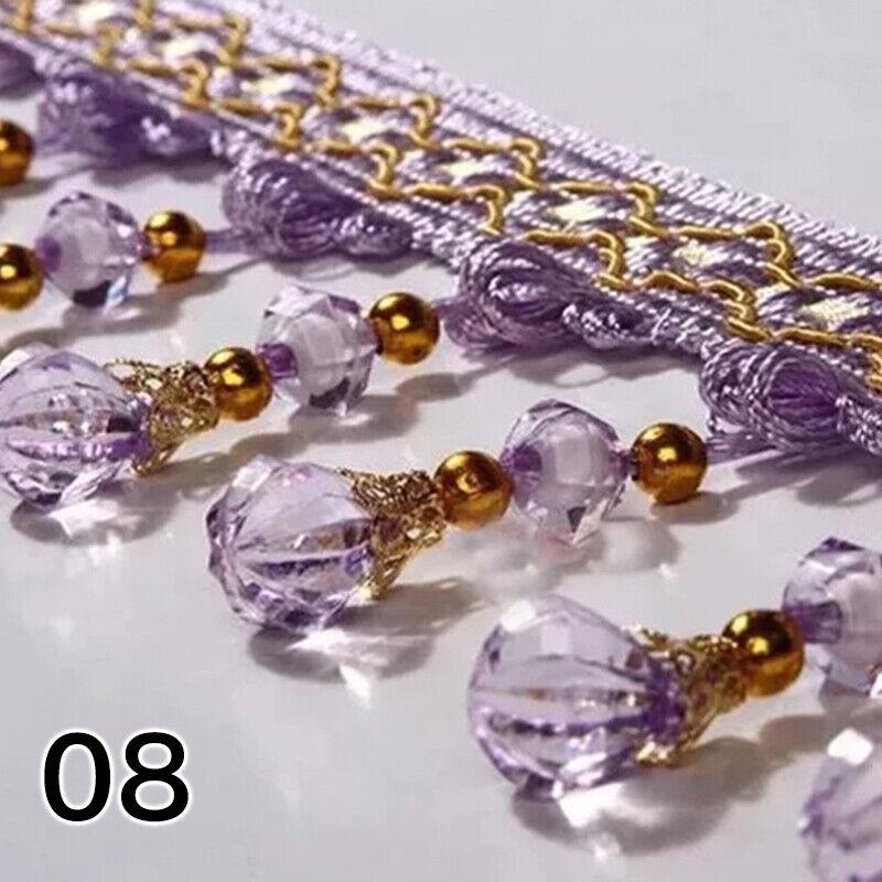 12M Tassel Fringe Trim Pumpkin Crystal Beaded Ribbon Sewing Curtain Lace Materia Bead Drapery Sewing Textile Decoration