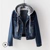 Damen Kapuzen-Jeansjacke mit langen Ärmeln Locker geschnitten Cropped Truckerjacke Koreanischer Pendlerstil Einreihiger Jean-Mantel