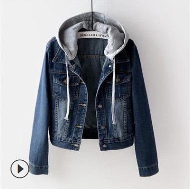 Damen Kapuzen-Jeansjacke mit langen Ärmeln Locker geschnitten Cropped Truckerjacke Koreanischer Pendlerstil Einreihiger Jean-Mantel
