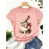 1. Sweet Bunny Pink Bow Rose Design Casual Women T-Shirt