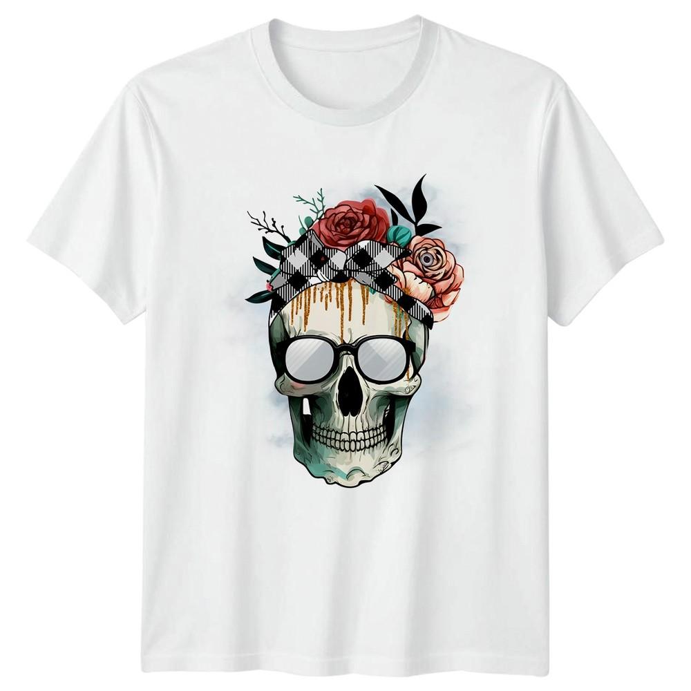 Boho Chic Floral Skull With Glasses Unisexs TShirt Style Birthday Gift For Her S
