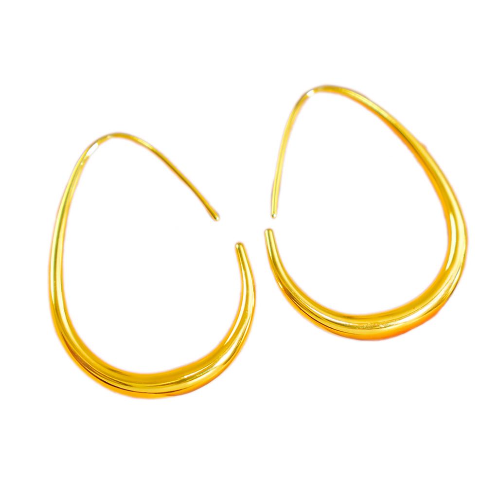 Water Drop Plain Hoop Earrings Women's 24K Gold AU999 - Plain Hoop with Water Drop Design, Delicate and Tiny,stunning for Dating