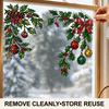 Translucent Glass Decoration 2Pcs Christmas Static Window Clings Corner Wreath No‑Glue Decals with Holly Festive Home Decor Xmas Balls Bow