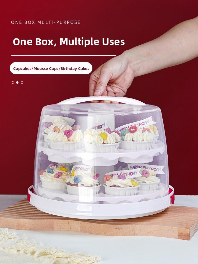 Portable Double Layer 8 Inch Cake Box Transparent Birthday Packaging Paper Cup Box Home Use Bakery DIY Pastry Packaging Box