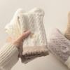 Korean Style Women's Mid-Calf Lace Color Block Wool Socks with Heart Embroidery - Fleece-Lined for Extra Warmth