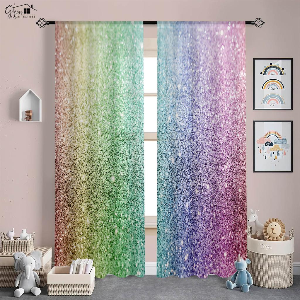 Regnbågsfärgtryckta gardiner Barnrum Dekorationsgardiner Vardagsrum Sovrum Arbetsrum Kök Fönstergardiner 2 stycken