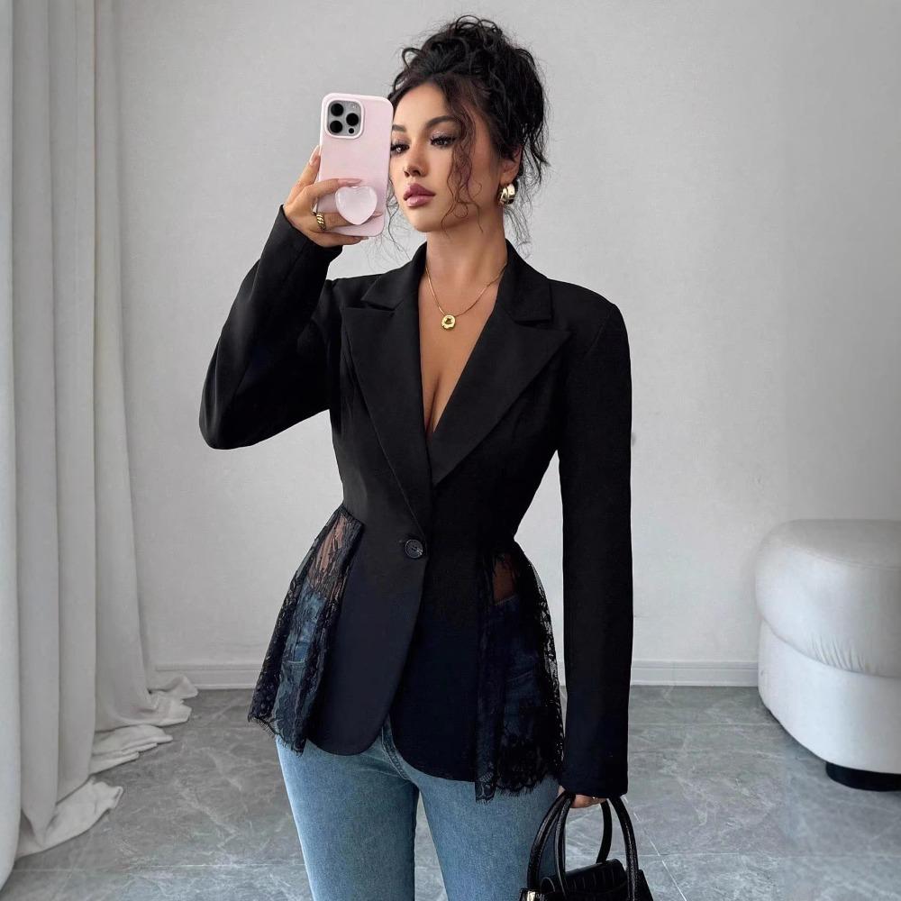 Fashionable Women's Western-style Suit Jacket with Lace Trim, Stylish, Versatile, Sexy, Slimming, Single-button, New Style, Casual Suit Jacket