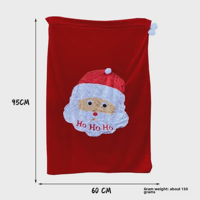 Large Christmas Gift Bag with Drawstring - Santa, Snowman, Elk, and Tree Design