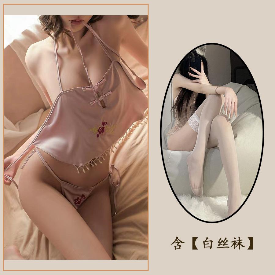 Sex Underwear Sexy Women's Belly Pocket Pajamas Hot Passion Neck Sling Cheongsam Retro Lace-up Hollow Woman