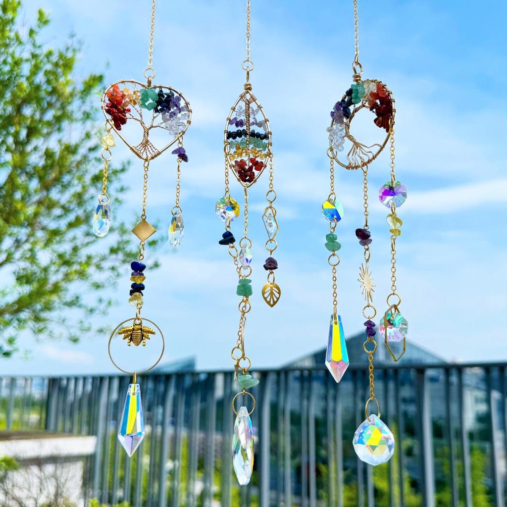 Natural Stone Colorful K9 Crystal Sun Catcher Hanging Pendant Outdoor Garden Home Hanging Decoration Xmas Ornament Gift 2025