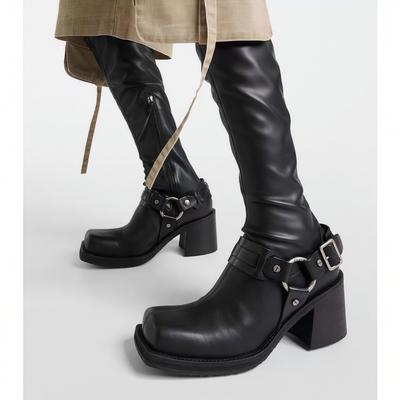 Mode Retro Neue Damen Mid-Calf Stiefel Mode Punk Dicke Sohle Gürtelschnalle Metalldekoration Ritterstiefel High Top Western Moderne Stiefel