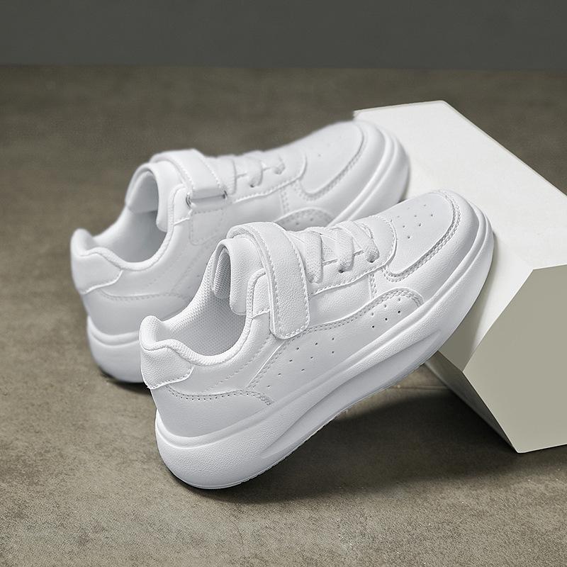 Children's Small Black Shoes Children's White Sneakers Boys' Small White Shoes Leather Surface Elementary School Boys Board Shoes Girls' White Shoes