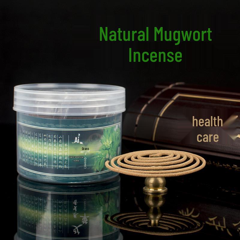 Aged Mugwort Incense and Burner Set - Includes 4-Hour Coil, Stick Incense, Spices, and Qichun Ring. Agarwood