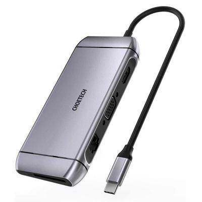 Multifunctional USB HUB SD and TF Card Reader HDMI 4K VGA Full HD RJ45 9in1 Gray