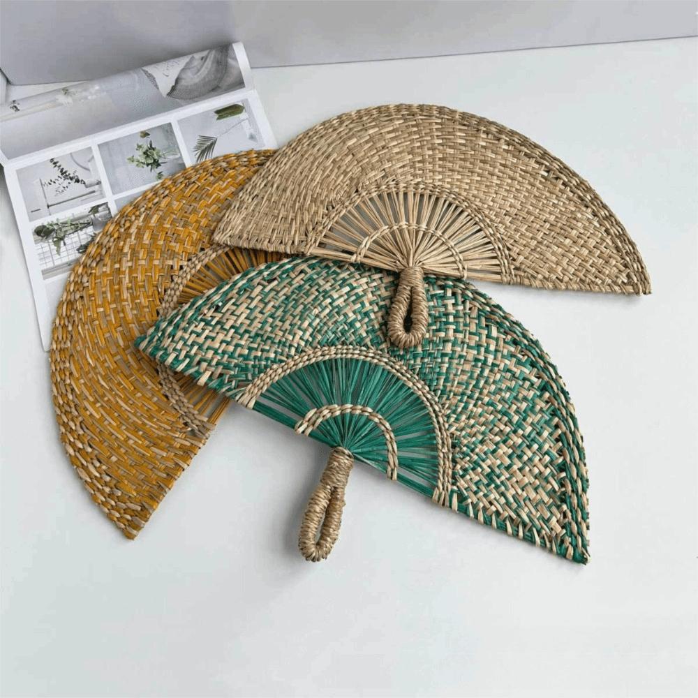 Semicircular Grass Woven Fan Seaweed Cooling Fan Natural Handheld Fan Summer