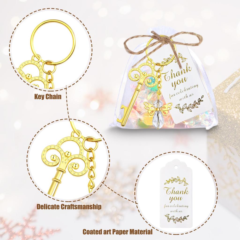 Gold Keychain Crystal Bottle Opener: Party, Wedding Gift & Guest Souvenir Set