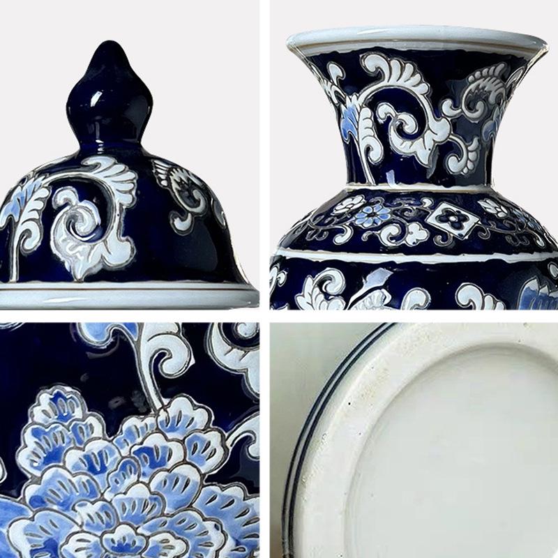 Chinese Style Blue and White Porcelain Hand-painted Vase for Living Room or Entryway Decor