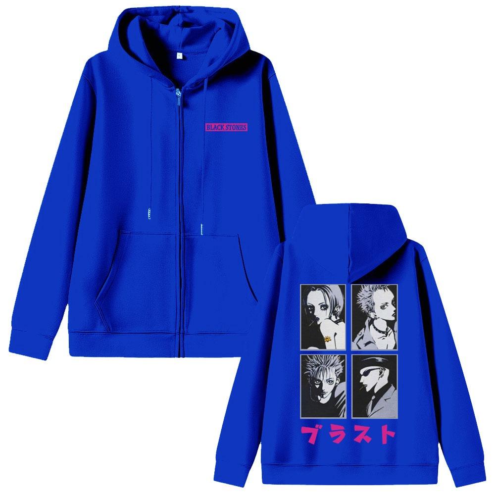 Japanese Anime Black Stone Zipper Hoodie Men's and Women's Manga Retro Extra Large Zipper Jacket Men's and Women's Zipper Sportswear