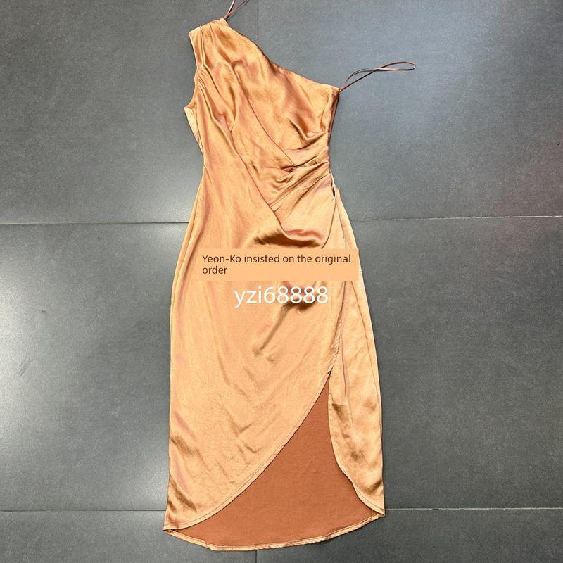 

Los Angeles Single Lus * Pure Original Shoulder Acetate Waist-Tight A- line Smooth Material Party Patty Dress Female Summer Champagne One Shoulder Dress S (