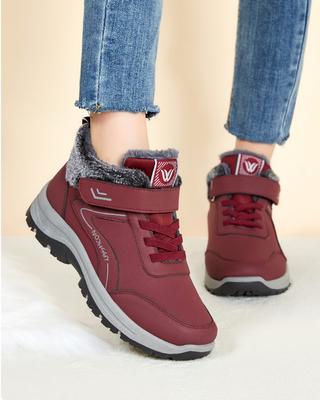 Winter Leather Boots Women  Boot Plush Keep Warm Sneakers Outdoor Ankle Snow Boots Casual Shoes