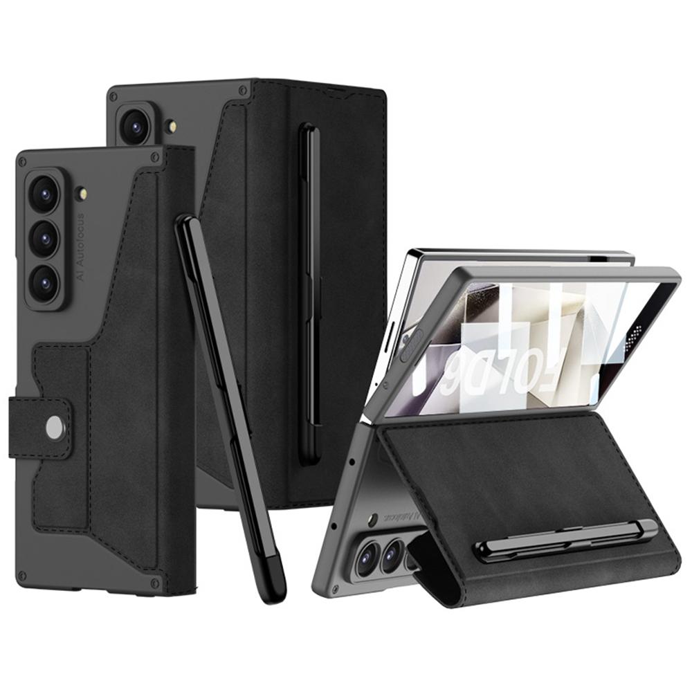 

GKK Чехол-подставка для Samsung Galaxy Z Fold6 5G со слотом для карандаша, PC+PU чехол для телефона с защитной пленкой для экрана Black