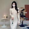 Autumn New Temperament Muse Fan Slim-fitting White Knitted Long-sleeved Dress Royal Sister Light and Familiar Style
