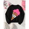 European sizes Girls Soft Crewneck Sweatshirt Pink Ice Cream Cone with Waffle Pattern, Casual All-Match, Ideal Holiday Present