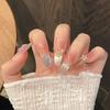 French Style Seven Color Cat Eye Crystal Flower Handmade False Nails 10PCS for Women