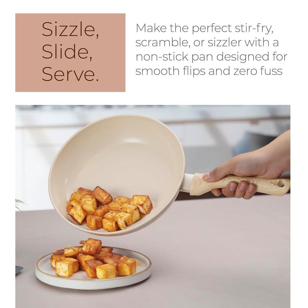 Forged Fry Pan 24cm with Glass Lid | 1.8Ltr| Ceramic Coated | Gas Stove and Induction Friendly | Non-Stick, Teflon Free & Durable