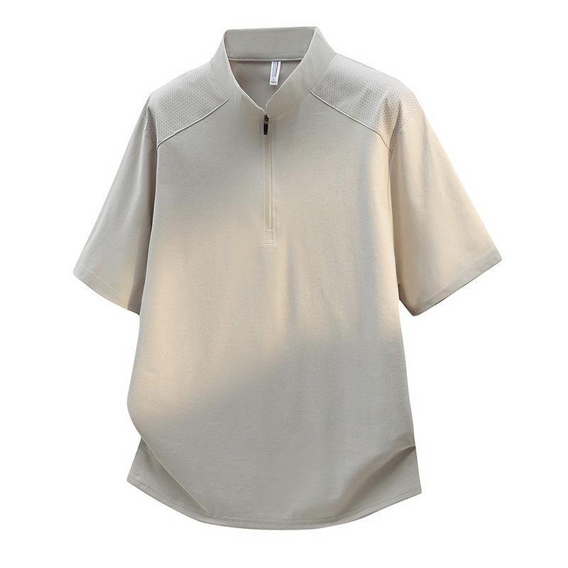 Mesh Shoulder Quick-drying Zipper Collar Outdoor Simple Casual Style Short-sleeved T-shirt Trendy Men's Light and Breathable Half Zipper