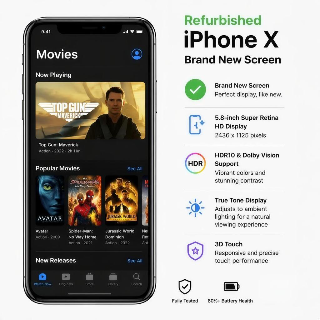 Refurbished Apple iPhone X 5.8'' 3GB RAM 256GB ROM All Colors 4G LTE Unlocked Smartphone With Single SIM