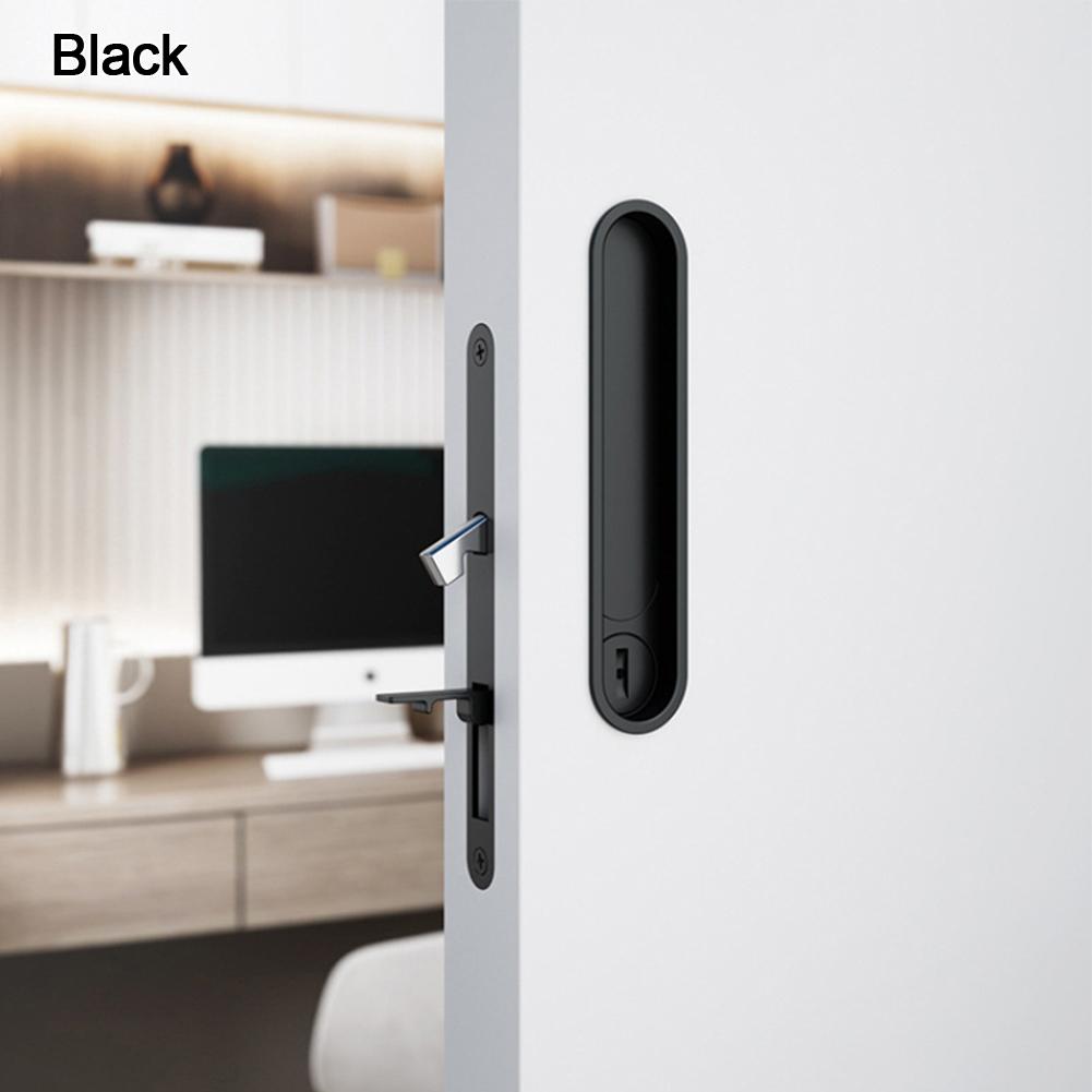 

Крючок-замок для раздвижной двери, замок для карманной двери, замок-ручка для раздвижной двери спальни/кухни с замочным цилиндром, фурнитура для домашней безопасности чёрный