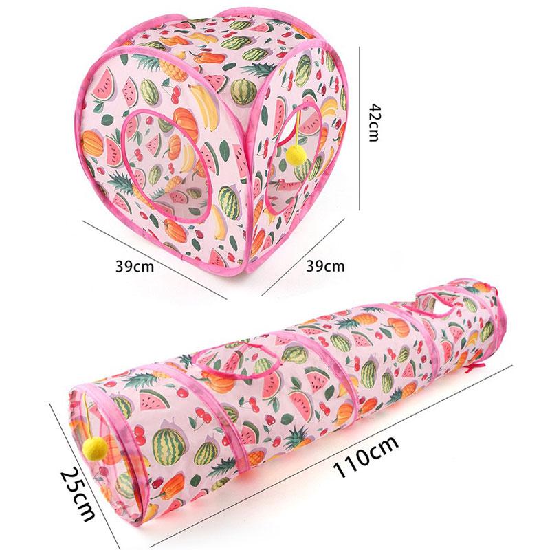 Foldable Long/Square Cat Tunnel Toy Summer Fruit Print Interactive Cat Tunnel with Rolling Ball Fun Pet Playground Cubes