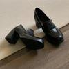 Genuine Leather~ 8cm High-heeled Loafers Women's Retro Versatile Small Leather Shoes Black Simple One-pedal Commuting Silent Single Shoes