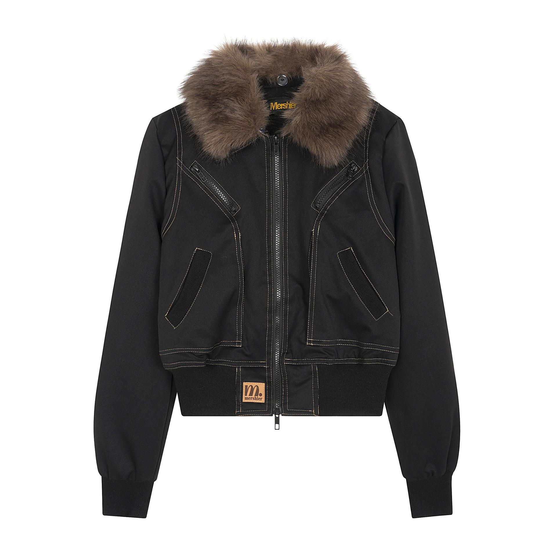 

VAYLA Новая зимняя куртка с подкладкой, дизайн с меховым воротником, короткая, приталенного кроя, в американском стиле, с длинными рукавами и застежкой-молнией L чёрный