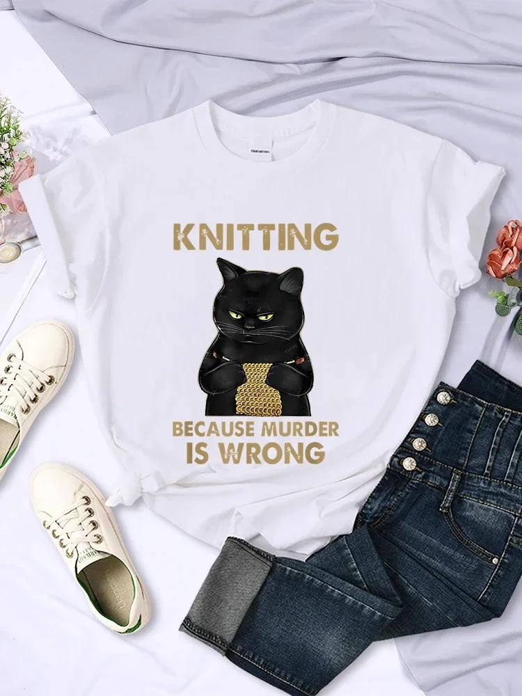 Knitting Because Murder Is Wrong TShirt for Unisex Personality Casual Short Sleeve Street ONeck Fashion Top Female Tee Clothing S
