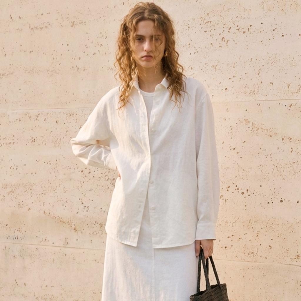 % Cotton Shirt Women's Soft Comfortable White Cardigan Top Casual Loose Shirt Commuter/Vacation Style