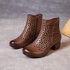Soft-soled Short Boots Breathable Hole Mother High-top Sandals New Hollow Leather Thick High-heeled Cool Boots