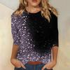Women's Fashion Casual Three-quarter Sleeve Vintage Floral Print Round Neck Top