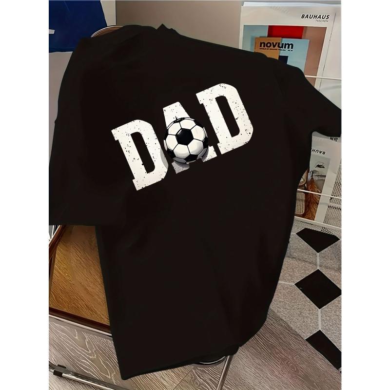 European sizes Children T-Shirt with Soccer Ball and "DAD" Print Casual Crew Neck, Short Sleeve, Perfect for Father'S Day Gift, Summer Top