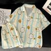 Little Fresh Self-Deprecating Bear Pajamas Women'S Summer Sweet Cartoon Striped Short-Sleeved Ice Silk Loungewear Suit
