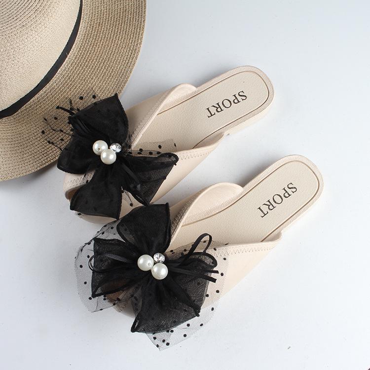 Yuzhihao Women s Polka Dot Bow Mesh Closed-Toe Summer Sandals 38