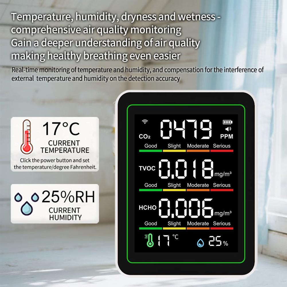 Smart Air Quality Monitor Temperature & Humidity Indoor WiFi Air Quality Detector Air Quality Tester for AQI CO2 PM2.5 HCHO