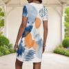 Women Plus Size Round Neck Short Sleeve Abstract Printed White Fitted Bodycon Mini Dress
